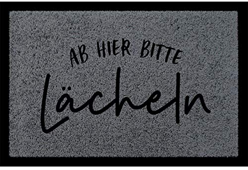 Interluxe SCHMUTZMATTE Fußmatte AB Hier Bitte LÄCHELN DUNKELGRAU Fussabtreter Dekomatte mit Spruch Lachen