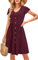 OUGES Sommerkleid Damen Kleider Kurzarm V-Ausschnitt Midi Kleid Knopfleiste Knielang Freizeitkleid mit Taschen(Dunkelrot395, M)