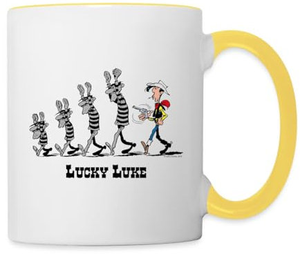 Spreadshirt Lucky Luke Verhaftet Dalton Brüder Tasse Zweifarbig, One size, Weiß/Gelb