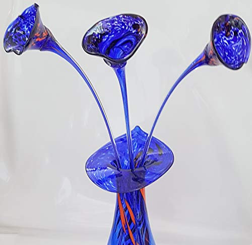 Oberstdorfer Glashütte Fleur en Cristal coloreé Objet de Decoration Verre de Fleur Souffle a la Bouche Decorative Fleur dans la Couleur Bleu Orange Longeur env. 60 cm conçu et fabriqué
