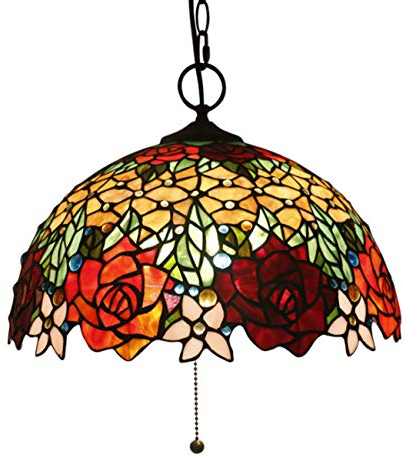 Yjmgrowing Tiffany Stil Kronleuchter In 16 Elegante Blume Glasmalerei Esszimmer Pendelleuchten Für Wohnzimmer Dekoration Pendelleuchten, 110 V-240 V, E27,A