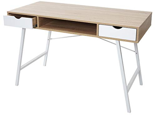 Mendler Schreibtisch HWC-E92, Bürotisch Computertisch, 3D-Struktur 120x60cm - naturbraun weiß