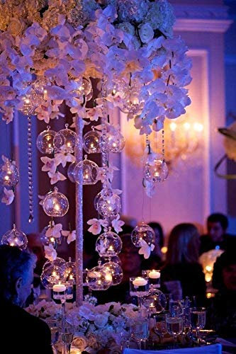 Ecosides Hanging Glass Tealight Holder Globe Plant Terrariums Glass Orbs Air Plants Tea Light Candle Holders Succulents Moss Miniature Garden Planters Wedding Party Centerpieces Decor(set of 100,8 cm)