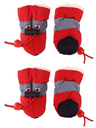 balacoo Hundeschuhe Hund Anti Rutsch Pfotenschutz Regen Schuhe Winter Warme Haustier Schnee Stiefel Hundestiefel für Kleine Hunde Welpen Schnauzer Teddy Pudel Chihuahua Katz (Rot Größe 3)