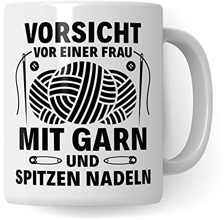 Pagma Druck Tasse Stricken Geschenk, Strickerin Spruch Geschenkidee Kaffeetasse Häkeln, Stricken Nadeln Garn Becher (Weiß/Weiß)