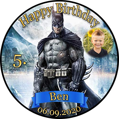 sales-world24 Tortenaufleger Fototorte Tortenbild Kindergeburtstag Batman BM01 (Zuckerpapier) Rund 20 cm Ø mit Foto