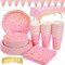 Platos Fiesta Oro Rosa 99 Piezas Vajilla Papel Cumpleaños Incluye Platos, Servilletas, Vasos, Mantel, Banner, para Despedida de Soltera, Compromiso, Baby Shower, Aniversario (24 Invitados)