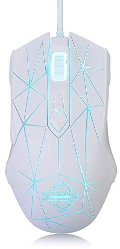 LexonElec AJ52 Wired RGB Gaming Mouse, PC Gaming Mouse with 7 Adjustable DPI Levels 7 Buttons, USB Optical LED Backlit Rainbow Mouse for PC XBOX Mac OS Linux - Star White