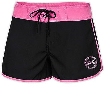 Aqua Speed Viki Short de bain court d'été pour femme à séchage rapide avec poches Couleur : Viki noir/rose Taille : L