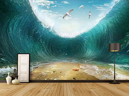 Papel Pintado Pared Mar Azul Olas Gaviotas Mural Infantil Fotomurales 3D Papel Tapiz Decorativos