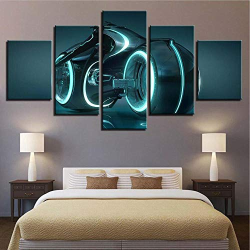Myrdsio Kunstdrucke Gemälde 5 Teilig Leinwand Drucke,Wand Für Zuhause Malerei Wohnzimmer Wohnung Deko Modulare Bilder Tron Legacy Lamp Cycle Chase Poster Hd Gedruckt Poster,Mit Rahmen