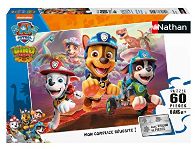 Nathan – Kinderpuzzle – 60 Teile – Paw Patrol zur Rettung der Dinosaurier – Mädchen oder Jungen ab 6 Jahren – Hochwertiges Puzzle – Dicker und robuster Karton – 86575