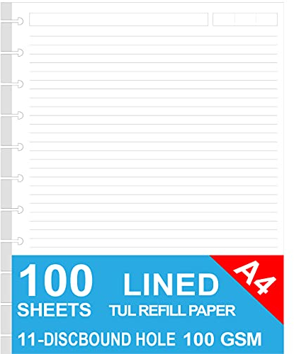 Briefgröße Discbound Nachfüllpapier, Disc Paper Refill für TUL Custom Note-Taking System Discbound Planner Inserts, 100 Blatt/200 Seiten, weißes Discbound Papier, liniert, Bogenpapier Nachfüllung 21,6
