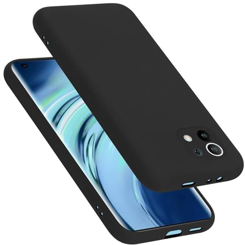 Cadorabo Hülle kompatibel mit Xiaomi Mi 11 5G Hülle Silikon Handyhülle für Mi 11 5G Case aus flüssigem Silikon- Kratzfeste und stoßfeste dünne TPU Schutzhülle - Liquid SCHWARZ