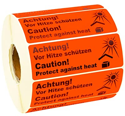 Prolac Etiketten selbstklebend Achtung! Vor Hitze schützen – permanent klebende Versandetiketten – Neon rote Paketaufkleber für Versand/Umzug