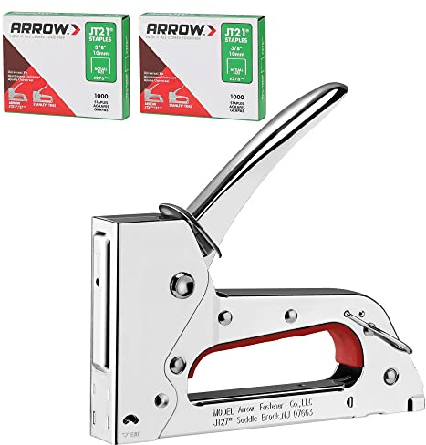 Arrow JT27 Light Duty Staple Gun Kit, Thin Wire Stapler with 2000 Pieces JT21 3/8 Staples, Lightweight Chromed-Steel Housing