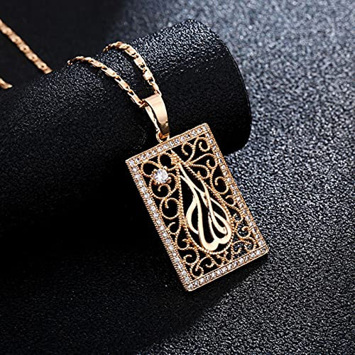 SONGK Trendy Naher Osten Arab Muslim Allah Anhänger Halskette für Frauen Gold Farbe Islamische Religion Zirkon Schmuck Geschenk 45cm