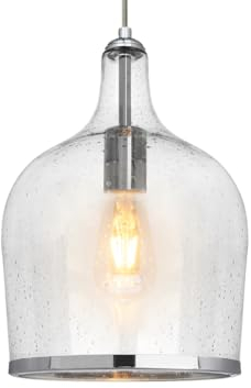 Modern Chrome Pendant Light Glass Bell Ceiling Lamp Shade Bubble Effect Clear Transparent H3022