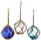 Nautical Crush Trading 3 Pack of 2 Aqua, Cobalt and White Hand Blown Glass Balls with Rope - Japanese Glass Floats - Fishing Float Decor - Nautical Home Decor