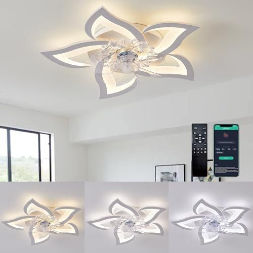 Ventola Da Soffitto Con Lampada, 27 In 50 W, Temperatura Colore 3 Telecomando, Lampada A Ventola A 6 Velocità Per Camera Da Letto plafoniera con ventilatore da soffitto (Bianco)