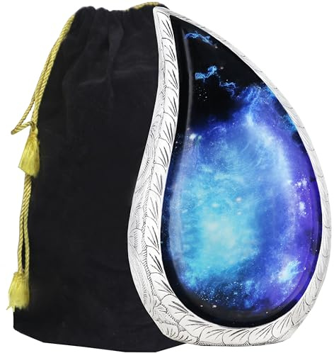 M MEILINXU Blue and Black Urns for Human Ashes Adult Man, Galaxy Tear Drop | Large Star Urn for Women, Cremation Urn Suitable for Funeral Services, Burial or Memorial Display at Home or in a Columbarium