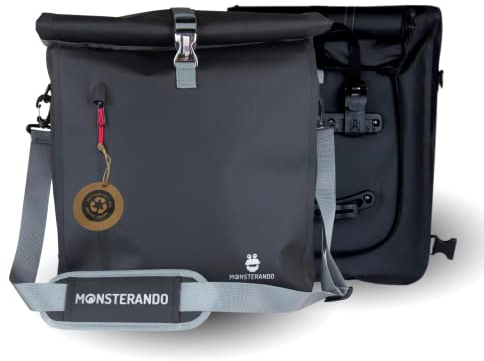 MONSTERANDO 3-in-1-Fahrradtasche Business, nachhaltig recyceltes PET-Material, geeignet als Gepäckträgertasche, Rucksack und Umhängetasche - wasserdicht - 25 l