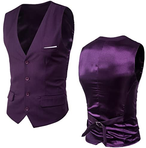 ORANDESIGNE Gilet da Abito da Uomo Slim Fit Elegante Panciotto Casual Moda Smanicato Formale Matrimonio Tinta Unita Classico Elegante Senza Maniche Casual Cerimonia Panciotto A Viola L