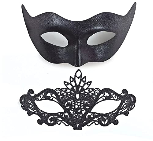 2 Pièces Masque Vénitien Sexy Masque Mascarade Demi-Visage Masque de Dentelle Vénitienne Masque pour Halloween Mascarade Carnaval Soiree Masquee (Noir), OVISEEN-COUPLE, 160mm*240mm