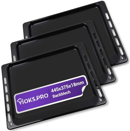 Vioks.pro SET 3Stk Backblech 445 x 375 Tief Ersatz für Whirlpool 481010683241 Backblech Hoher Rand für Ignis Herd Backofen, Fettpfanne Backofen