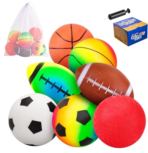 PlayZap 7-Piece Soft Ball Set for Toddlers & Kids - Includes 5” Playground Balls, Soccer, Football & Basketball - Great for Home, Yard, Pool, Classroom & Park for Boys & Girls Easter Gifts