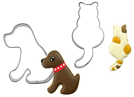 Cat Dog Cookie Cutter,Animal Shape Biscuit Molds, Cookie Cutters Cat Dog Stainless Steel Molds Cutters for Kitchen Baking Christmas Small Cookie Cutters (2PCS/SET)