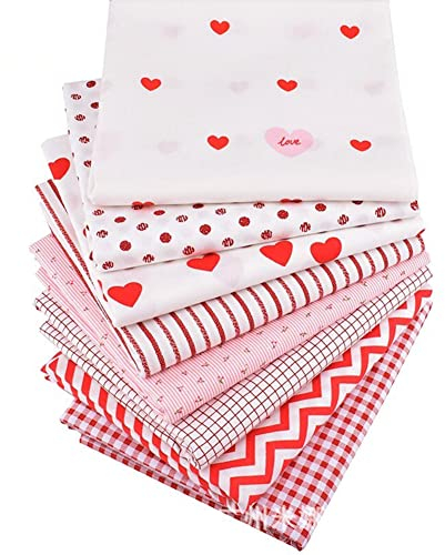 Baumwollstoff 8 Stück Stoffe zum Nähen Patchwork Stoffe DIY Quadrate Baumwolltuch Paket Stoffreste Paket Stoffreste für Kleidung,Vorhänge,Tischdecken,DIY Nähmuster Handwerk,Liebe Herz