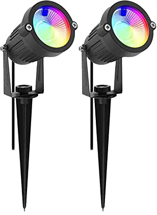 2x WSU Led Gartenstrahler RGB, 6W mit Fernbedienung für Garten, 2 Sück Gartenbeleuchtung mit Strom für Außen, mit 1m Kabel und Fernbedienung für Gärten, Gartenleuchten mit Erdspieß
