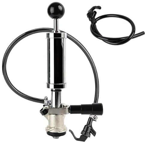 Watflow Fass Party Pumpe, American D System Beer Fass Tap Party Pump, 4 Zoll Picknick Pumpe mit schwarzem Bierhahn & Bierschlauch, verchromtes Fass Draft Beer Party Pumpe mit 2 Schlauchschellen
