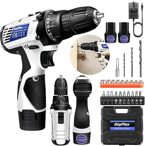 Cordless Drill Driver 16.8V, Cordless Combi Drill with 2 Batteries 1500mAh, 45N.m Electric Power Drill, 3/8 Chuck, LED Light, 18+1 Torque Small Battery Drill, 2 Speed, Cordless Screwdriver Drill Set