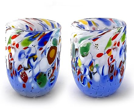MAZZEGA ART & DESIGN 2 Murano-Glasgläser, hergestellt auf der Insel Murano, mundgeblasen und handgefertigt von Glasmeistern - Special Edition (BLAURO, 2)