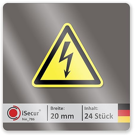 Aufkleber Hochspannung Warnung - 2 cm breit I 24 Stück I 3-eckig I gelb-schwarz I Digitaldruck Sticker - selbstklebend permanent haftend I Strom Blitz Elektronik I hin786