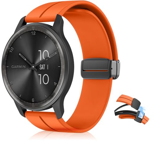 KeHowy 20mm Cinturino per Garmin Forerunner 165/245/645 Music/Vivoactive 5/6/Venu Sq 2/Venu Sq/Venu/vivomove 3, Silicone Magnetico Cinturini per Amazfit Active 2/GTS 4/3/2/Bip 3/GTR 42mm - Arancione