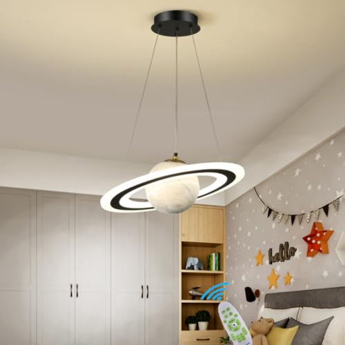 Lanekd LED Kinderzimmerlampe Pendelleuchte Dimmbar Ø48CM Planet Hängelampe Jungen Mädchen Schlafzimmerlampe Modern Rund Design Kronleuchter Küchen Esszimmer Wohnzimmer Hängeleuchte (Orange)
