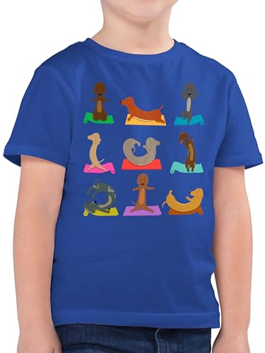 Kinder T-Shirt Jungen - Hunde - Dackel Yoga Dackel Lustig - 140 (9/11 Jahre) - Royalblau - Hund dackelmotiv Shirt t