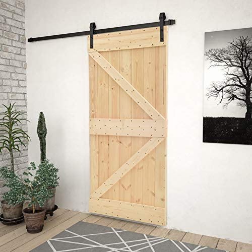 NITCA Porta Scorrevole con Set Hardware,Porta Scorrevole Esterno Muro,Binario per Porta Scorrevole,Porta Soffietto,con Binario e Maniglia per Asta, in Legno di Pino, Tipo 8 90x210 cm