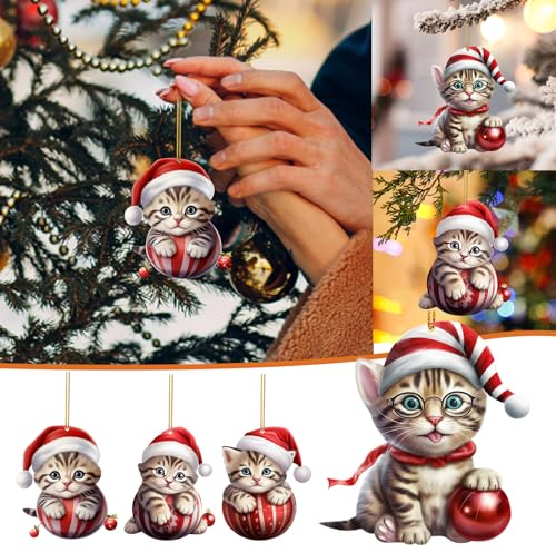 Hänger Fenster Schwarz 4 Stück 2D Acryl Lustige Katze Weihnachtsbaum Ornament Katze Acryl Ornament Acryl Doppeldruck Lustiger Weihnachtsanhänger Weihnachten Weißer Elefant Obst (Red #6, 8x5x4cm)