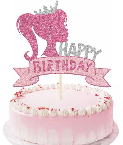 Kiwochy Tortendeko Geburtstag Mädchen Prinzessin Cupcake Toppers Rosa Mädchen Kuchendeko Prinzessin Tortendeko Glitzer Happy Birthday Kuchen Deko für Mädchen Princess Thema Party Kuchen Dekoration