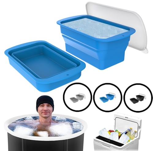 PICKONA Foldable Large ice Cube Mold Thick Silicone Ice Molds Tray Extra Large Ice Block Mold with Lid, 8 lbs Reusable Silicone Tray for Cold Plunge Tub and Ice Bath Accessories and Food Storge (Blue)