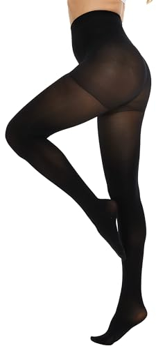 CozyWow Strumpfhose Damen 80D mit Bauchweg Effekt Figurformende Control Top Hoch Taille Semi Opaque Stützstrumpfhosemit verstärktem Höschenteil Schwarz L-XL