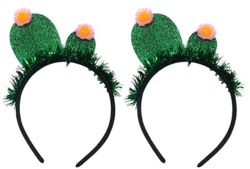 Beavorty Kaktus-Stirnband 2 Stück Stacheliger Kaktus Mit Blumen Haarband Hawaii-Kopfschmuck Haarreifen Glitzernde Kopfbedeckung Tropisches Kostümzubehör Für Erwachsene Kinder Grün