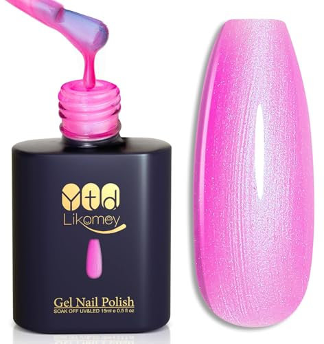 YTD Likomey Smalto Semipermanente per Unghie in gel,15ml Glitter Rosa Perlato UV LED Smalti Semipermanenti Professionale Manicure Gel