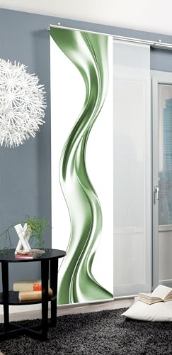 HOME WOHNIDEEN Schiebegardine Oakley, Seidenoptik 245x60 cm, Wellenmotiv, mit Zubehör, Farbe:grün, Größe:245 x 60 cm, Anzahl:1x