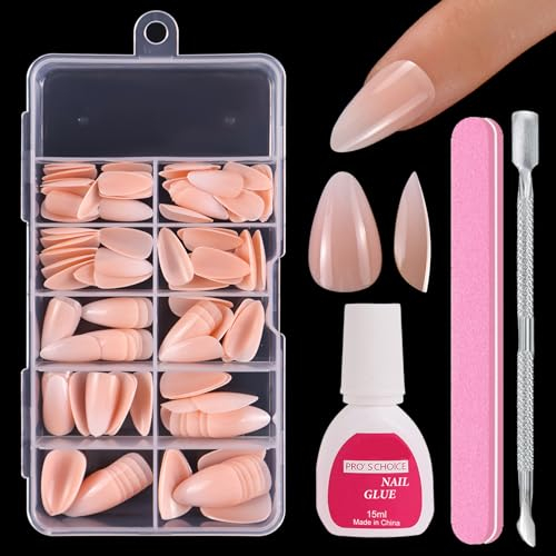 Maggidea False Nails Kit, Gradient Pink Press on Nails, 120 Pcs Almond Fake Nails False Nail Glossy Full Cover Glue on Nails French Nail Art Manicure Decorations (11-Short Almond)