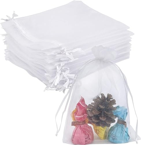 UCLEVER 100 Stück Organzasäckchen Weiß 17 x 23 cm Organzabeutel Gross Organza Säckchen Zum Befüllen Geschenktüten Aufbewahrungstasche für Hochzeit Weihnachten Beutel Party